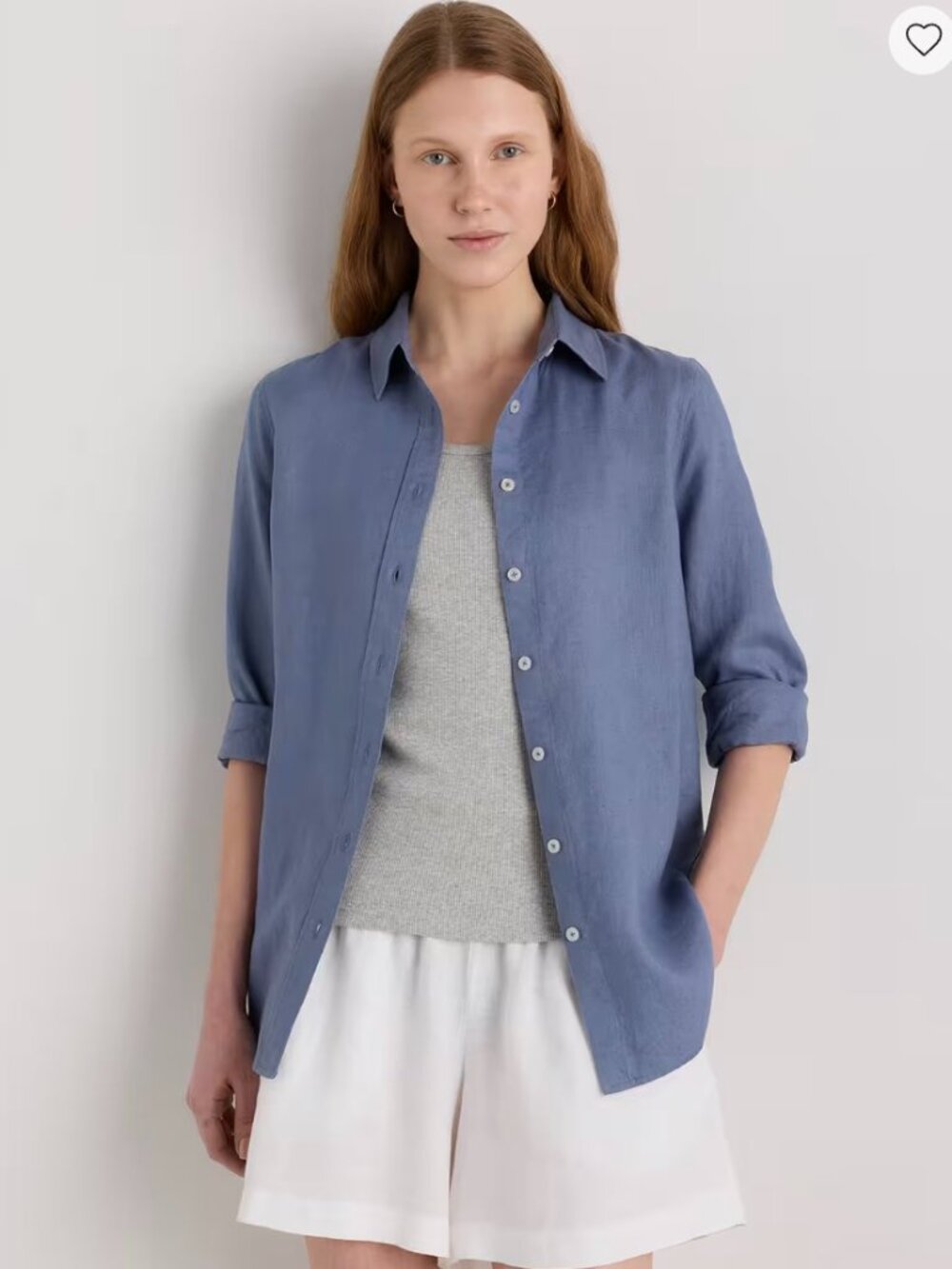 Quince 100% European Linen Long Sleeve Shirt Moonstone Blue Size L